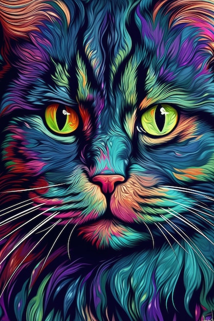 Американский кудрявый персидский кот психоделический взгляд Генеративный ИИ