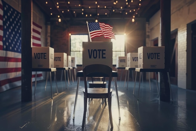 Photo american democracy with voting booths adorned with the flag