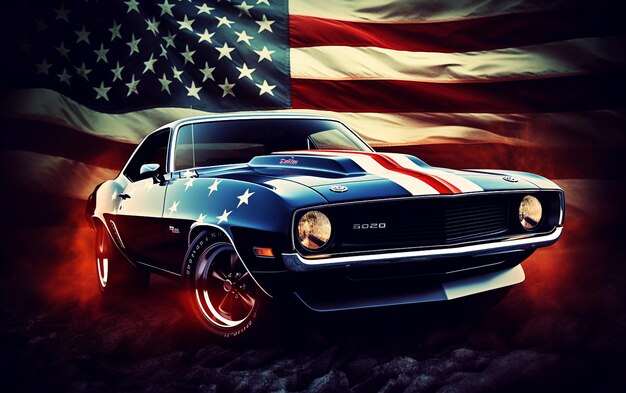 American Dream Ride High Detail Muscle Car met Amerikaanse vlag