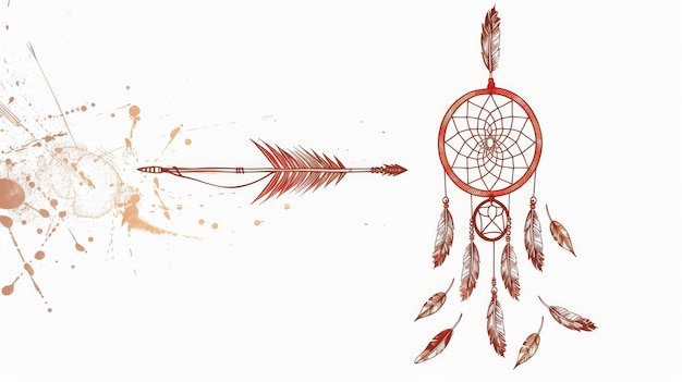 The American Dreamcatcher is surrounded by feathers and an arrow and it symbolizes the talisman of Native Americans It is a modern illustration with a hand drawn style isolated on a white