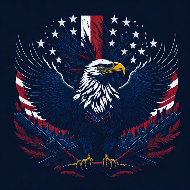 American Eagle In USA Flag Vector For TShirt Design