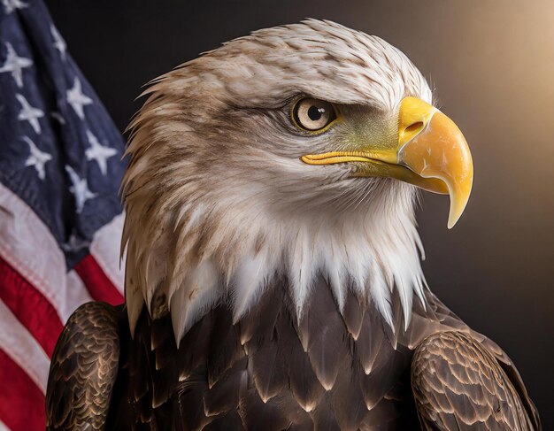 American eagle with american flag on black background