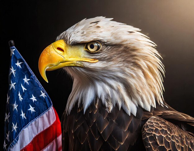 American eagle with american flag on black background