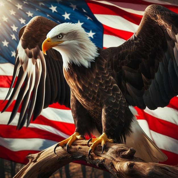 American eagle with USA flag background American eagle with american flag