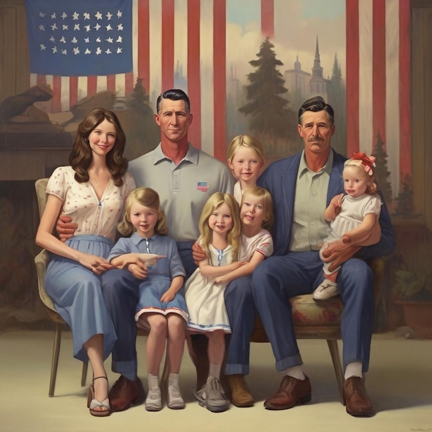 American family with flag