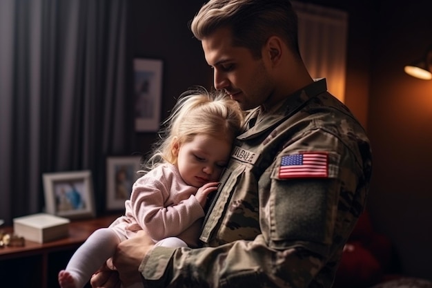 American Father in Military Uniform Generative Ai