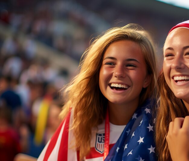 Фото Футбольные болельщики американского футбола на стадионе чемпионата мира поддерживают национальную команду