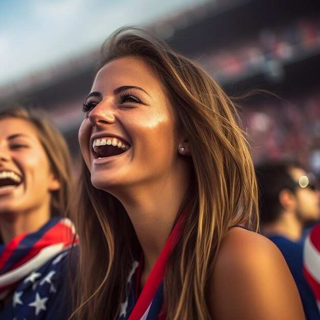 Premium Ai Image American Female Football Soccer Fans In A World Cup Stadium Supporting The