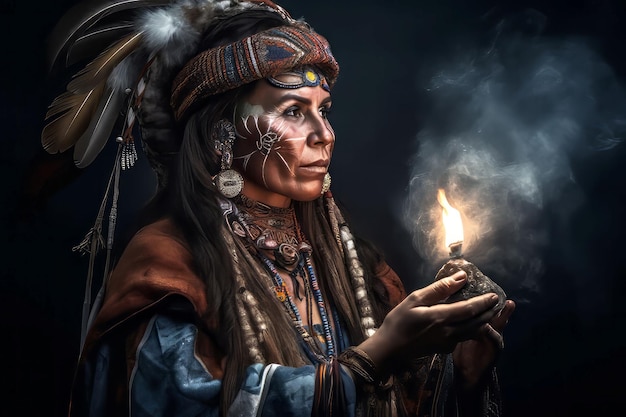 American female shaman Mystic flute Generate Ai
