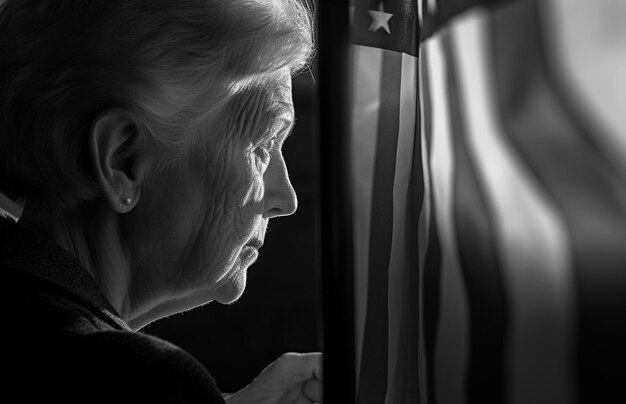 Photo american female voter in a polling station voting to decide the next president of the united states