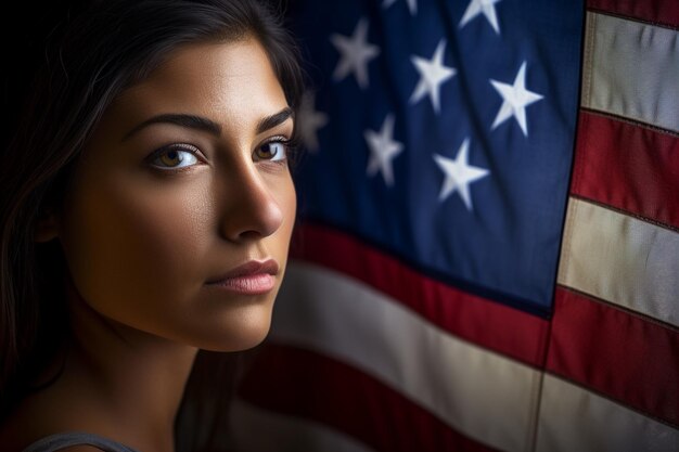 Photo american female voter in a polling station voting to decide the next president of the united states