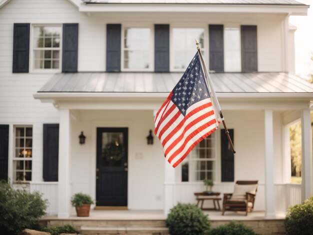 Photo american flag adorning a modern farmhouse vector illustration