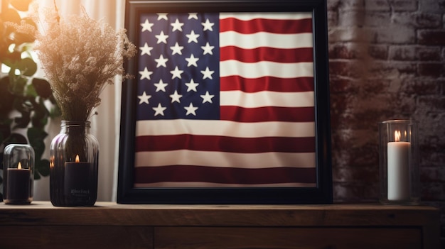 Photo american flag adorning wall in living room