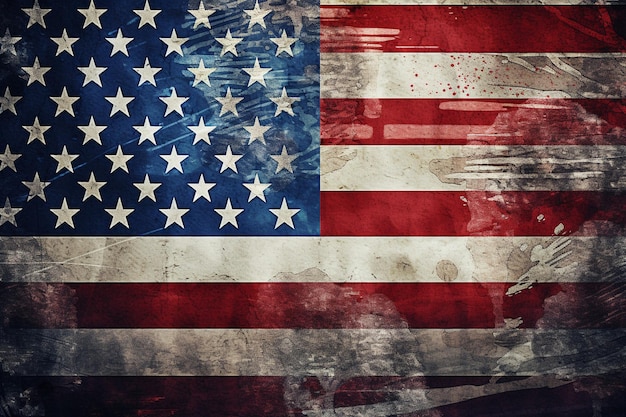 Фон американского флага с складками и складками и гранж-эффектом