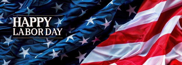 American flag background with text HAPPY LABOR DAY