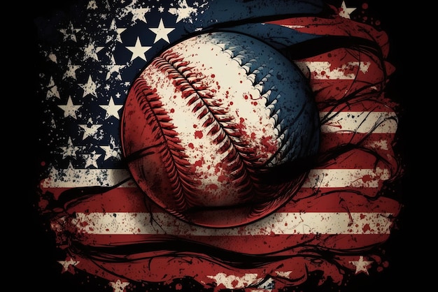 Foto design da baseball con bandiera americana