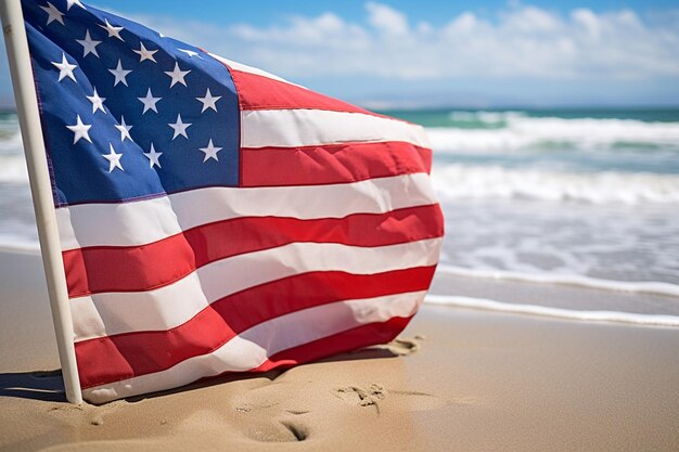 Photo american flag on the beach and th of july independence day to commemorate or presidents