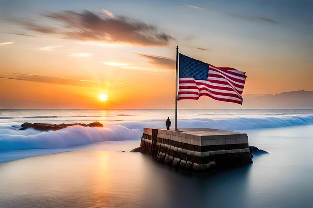 american flag on the beach