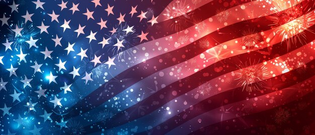 Photo the american flag blended seamlessly with a backdrop of vibrant fireworks and dreamy bokeh lights symbolizing celebration and national pride