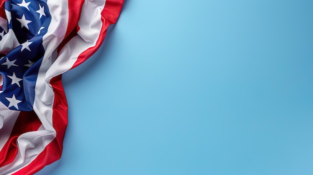 Photo american flag on a blue background with copy space for your text
