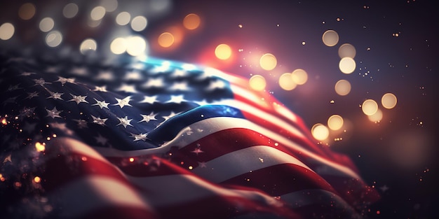 american flag on bokeh background