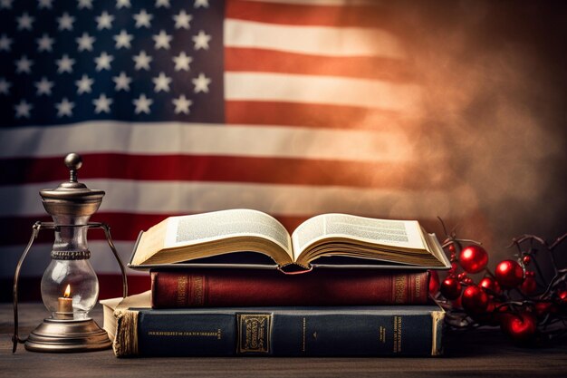 Photo american flag and classic books