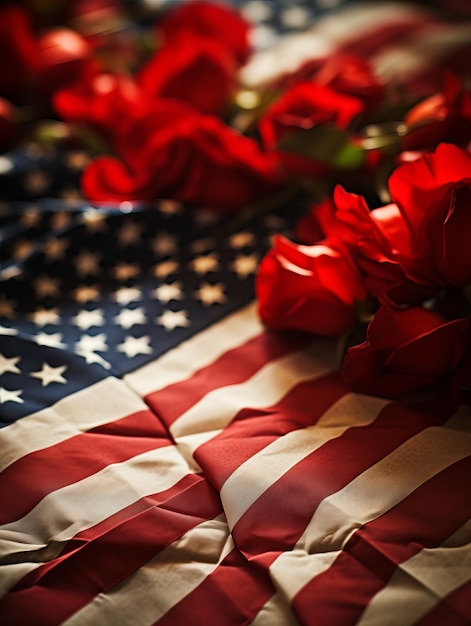 Фото Американский флаг вблизи на день памяти или день памяти 4 июля день ветеранов независимости сша