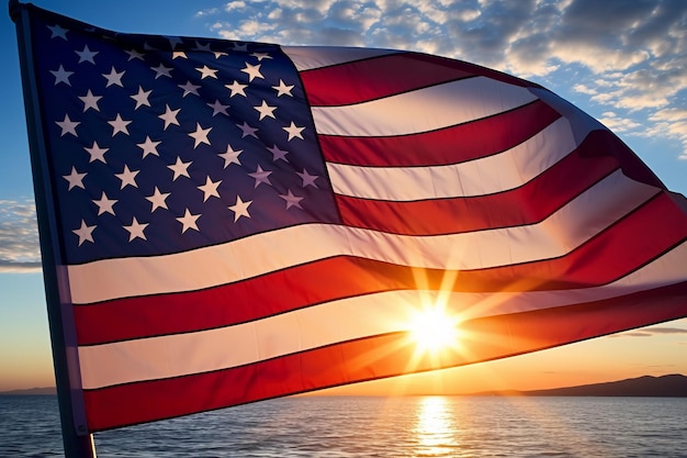 Американский флаг вблизи на День памяти или 4 июля День памяти, День ветеранов, День независимости США