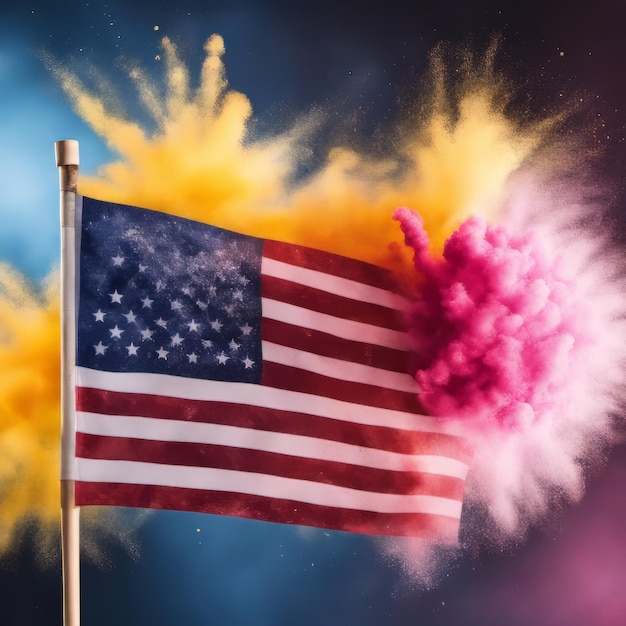 American Flag of color powder splash and explosion abstract art