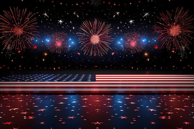 Photo american flag colors and fireworks mockup background with copy space 4 july independence day concept celebration