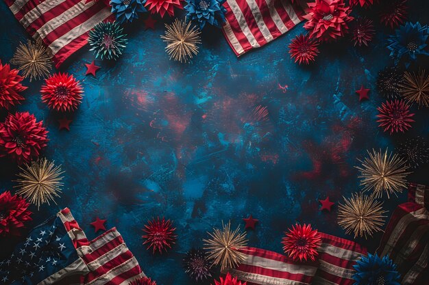 Photo american flag colors and fireworks mockup background with copy space 4 july independence day concept celebration