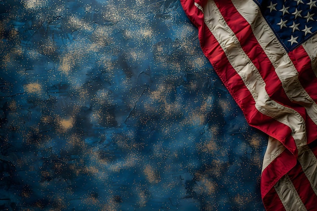 Foto colori della bandiera americana e fuochi d'artificio sullo sfondo con spazio per la copia celebrazione del concetto del giorno dell'indipendenza del 4 luglio