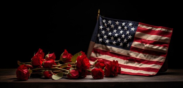 American flag combined with other symbols or elements of Memorial Day Wooden Background