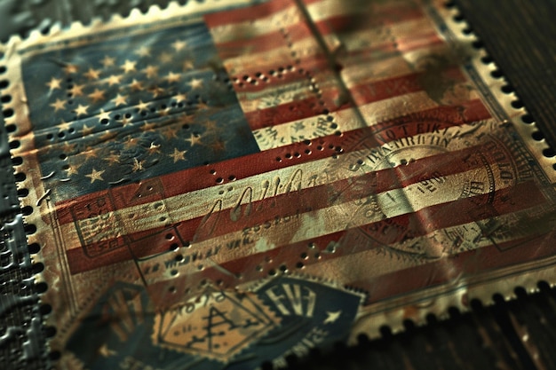 American flag on a commemorative stamp