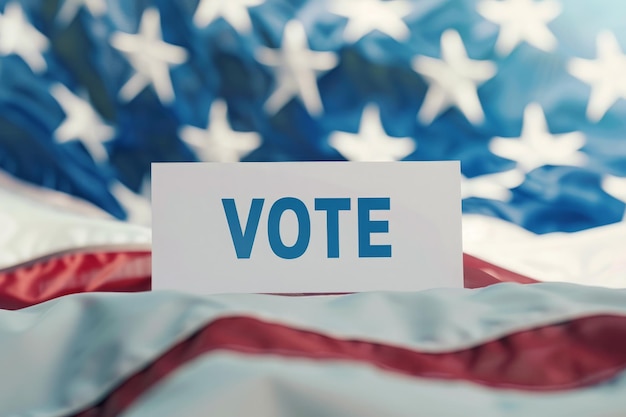 Photo american flag displayed with bold elections banner for upcoming political event