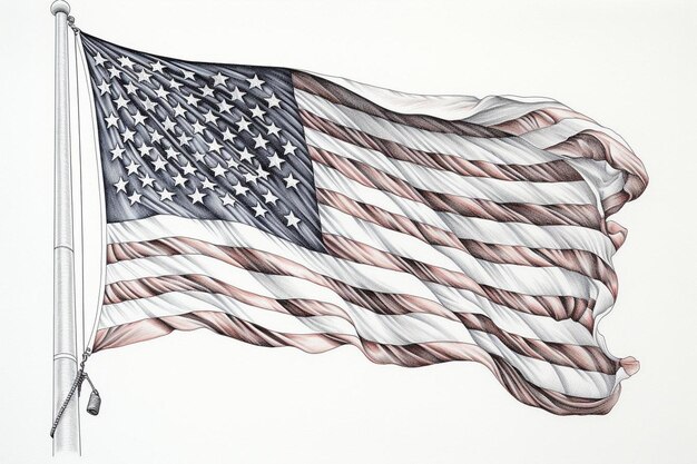 Photo american flag drawing with pencil finishes 4th july american independence day