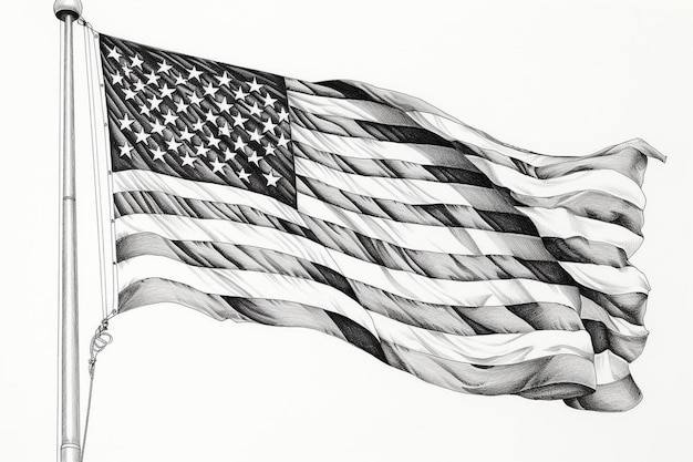 Photo american flag drawing with pencil finishes 4th july american independence day