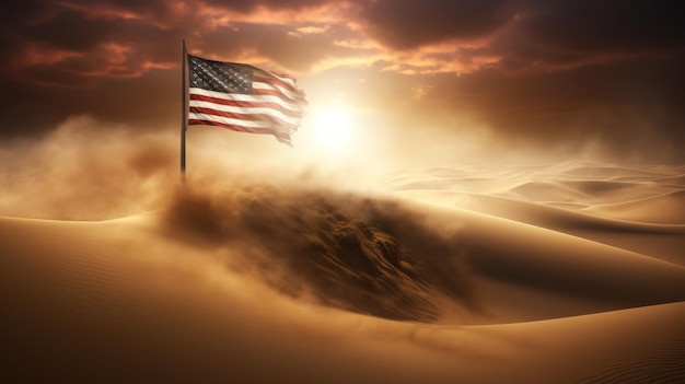 American Flag Flying Over Desert Sky