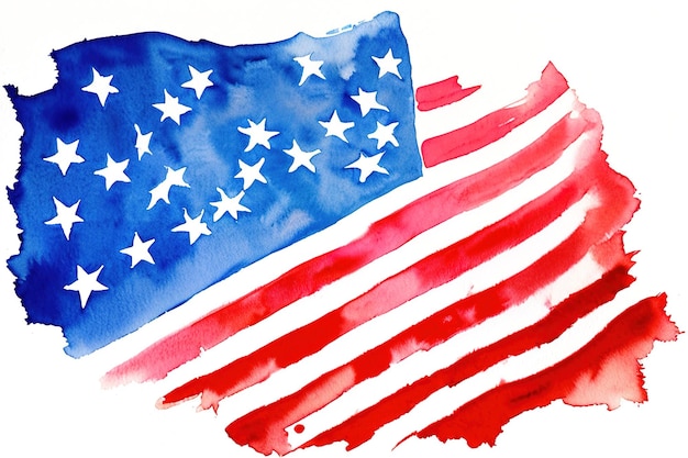 Photo american flag in the form of a banner watercolor illustration generative ai