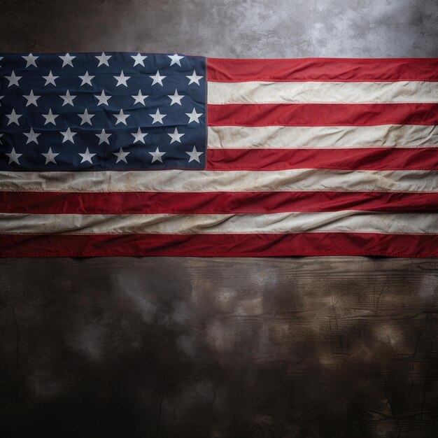 コンクリート板の上に自由に横たわるアメリカの国旗 生成AI