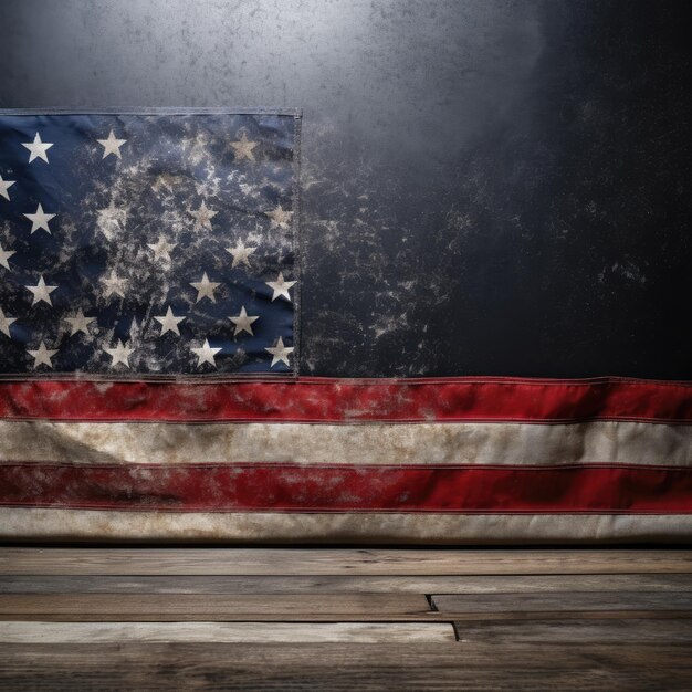 Американский флаг свободно лежит на бетонной доске.