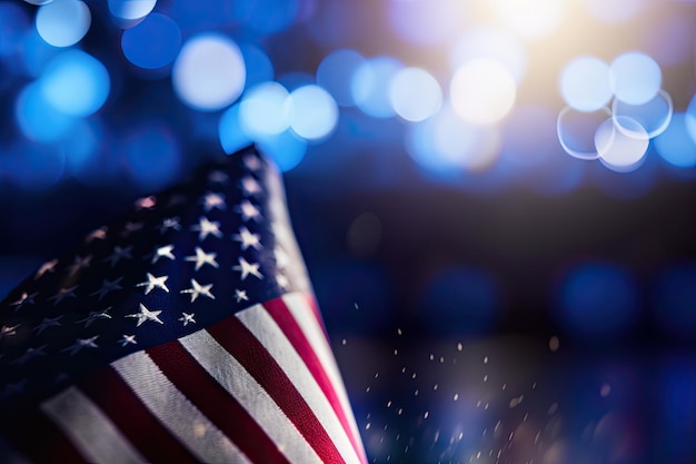 An american flag in front of a blue background