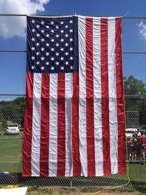 American flag in front of building