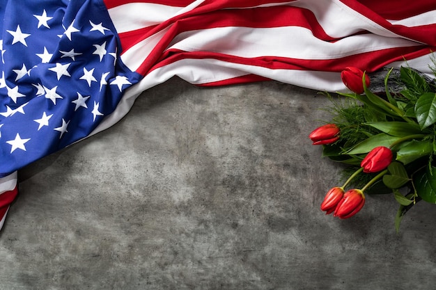 Photo american flag on grey background for memorial day