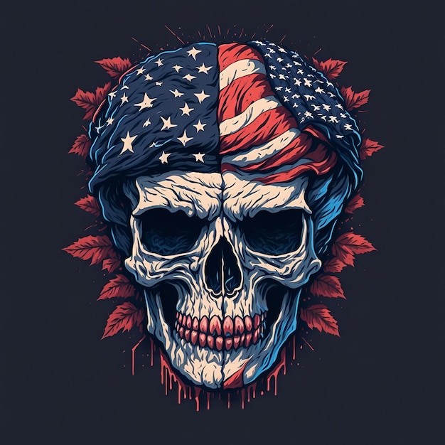 American flag hand drawn face evil death skull