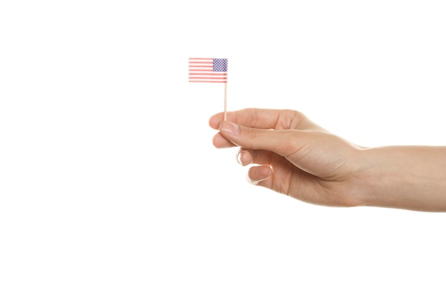 그의 손에 미국 국기