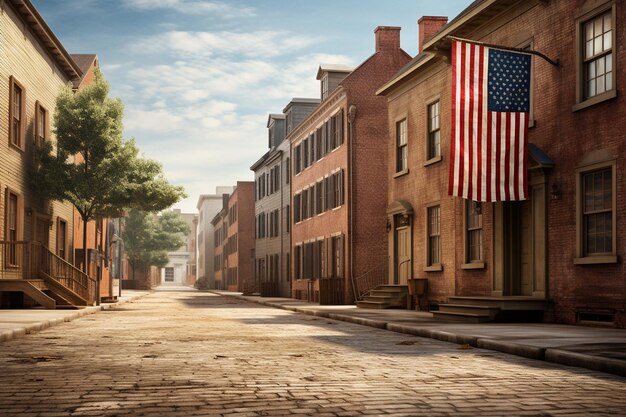 American Flag in a Historic Town