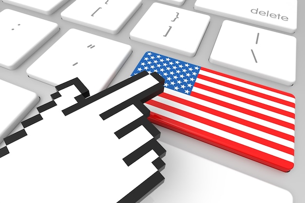 American Flag key with hand cursor. 3D rendering