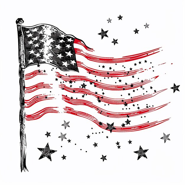 Photo american flag line art with stars over white background