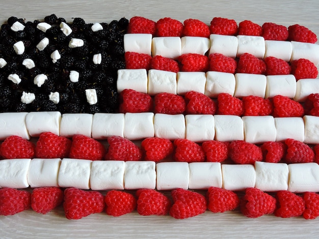 American flag made of marshmallow and berries.